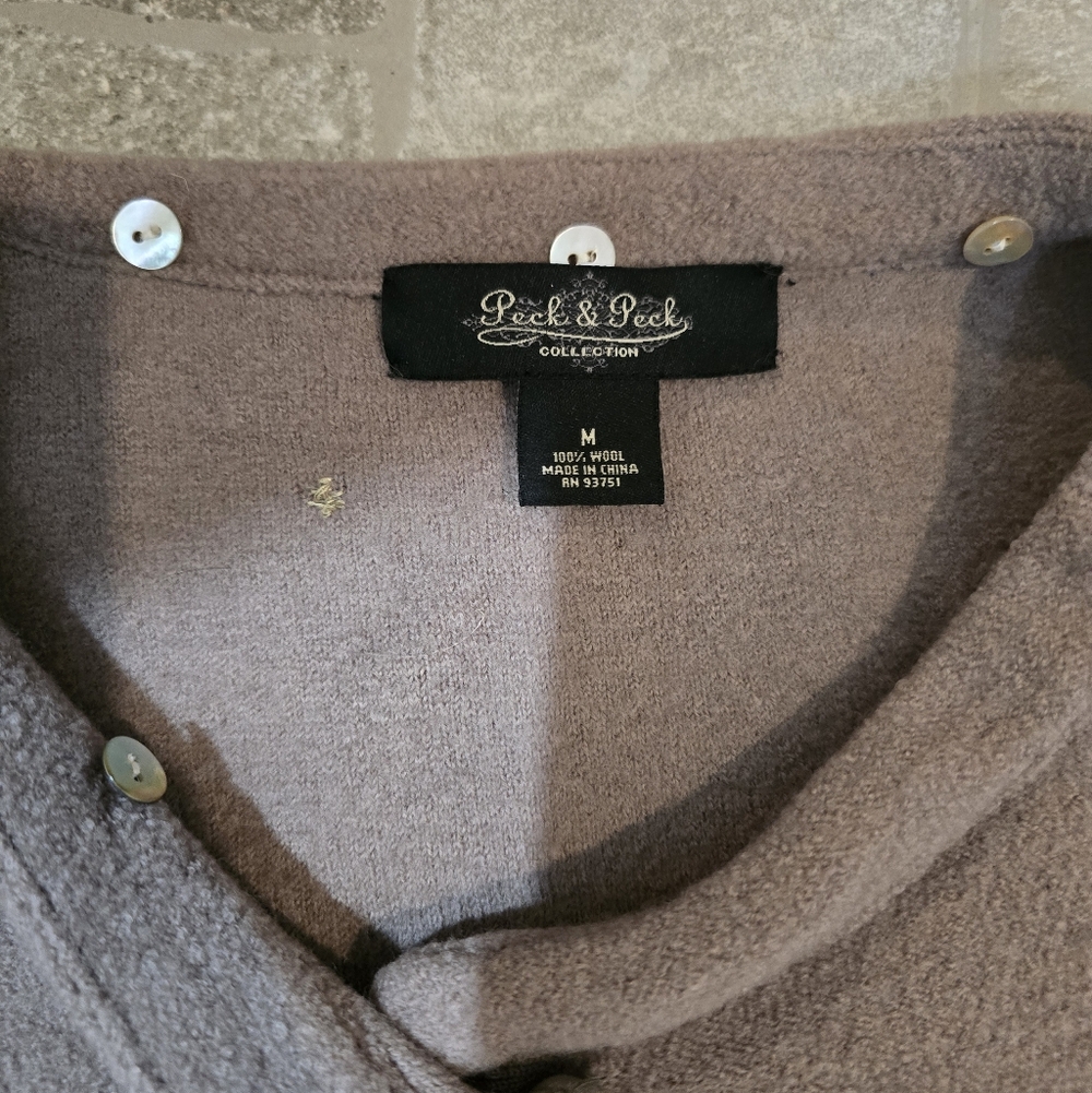 Vintage Wool Peck & Peck Taupe Cape Sweater Soft Button Down One Size Brown Nude - Picture 4 of 8